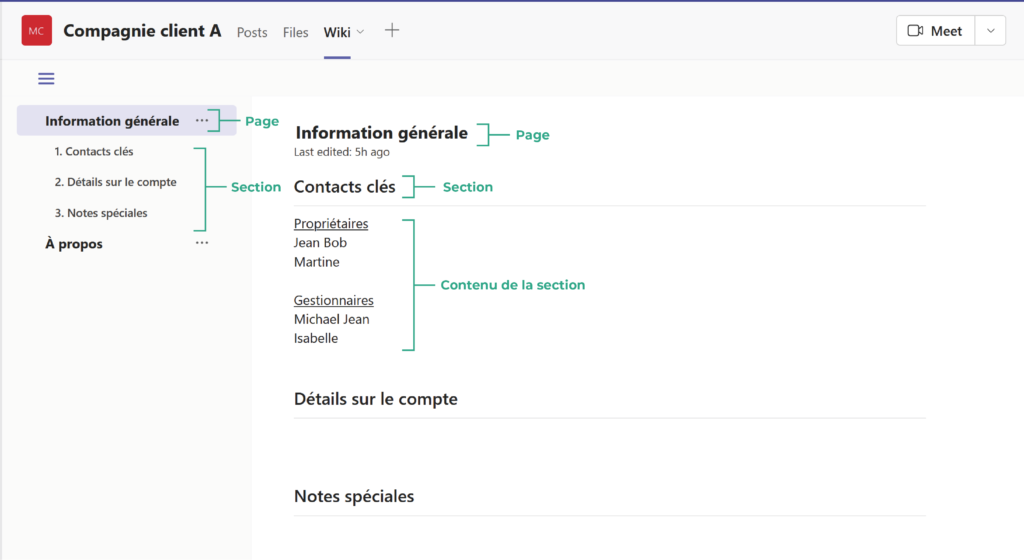 onglet wiki dans teams